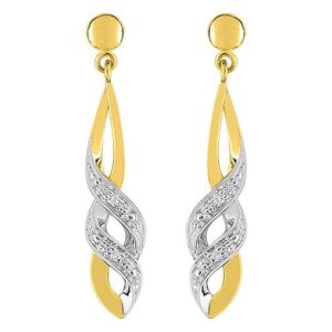 Boucles d'oreilles Pendantes Or 18k Rhodié Diamant 0.02ct GH P1