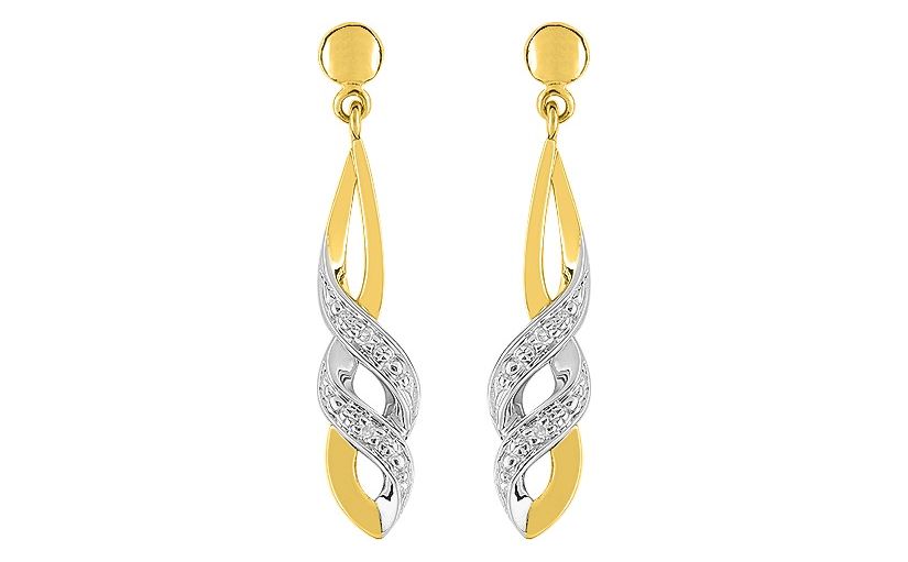 Boucles d'oreilles Pendantes Or 18k Rhodié Diamant 0.02ct GH P1