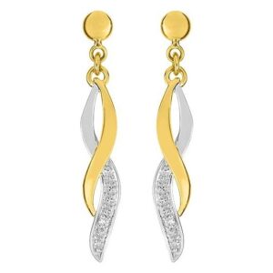 Boucles d'oreilles Pendantes Or Jaune et Blanc 18k Diamant 0.01ct GH P1