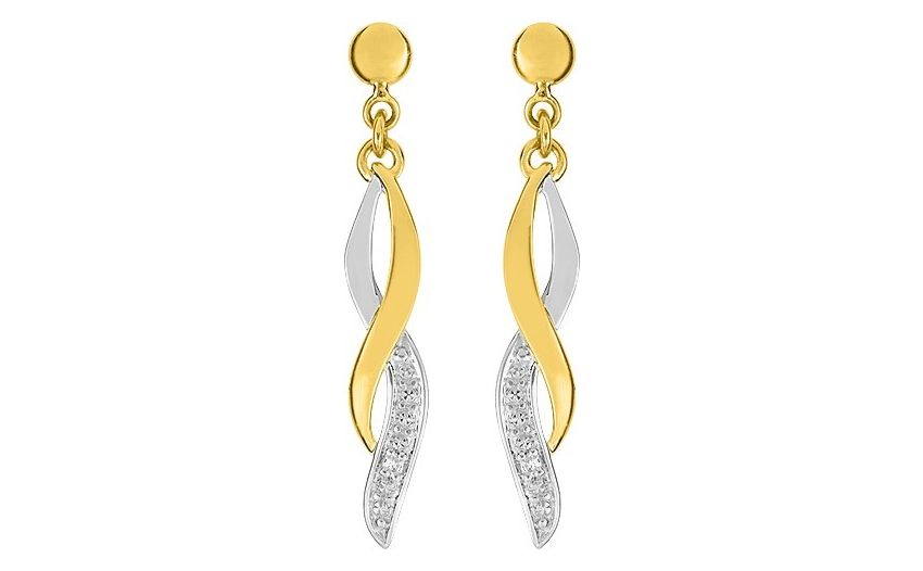 Boucles d'oreilles Pendantes Or Jaune et Blanc 18k Diamant 0.01ct GH P1