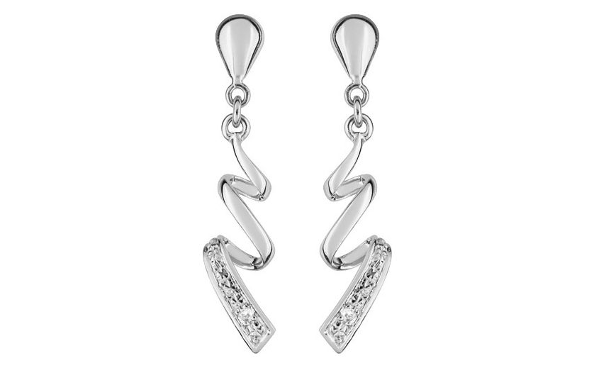 Boucles d'oreilles Pendantes Or Blanc 18k Diamant 0.01ct GH P1