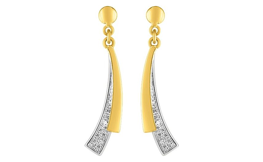 Boucles d'oreilles Pendantes Or Jaune et Blanc 18k Diamant 0.016ct GH P1