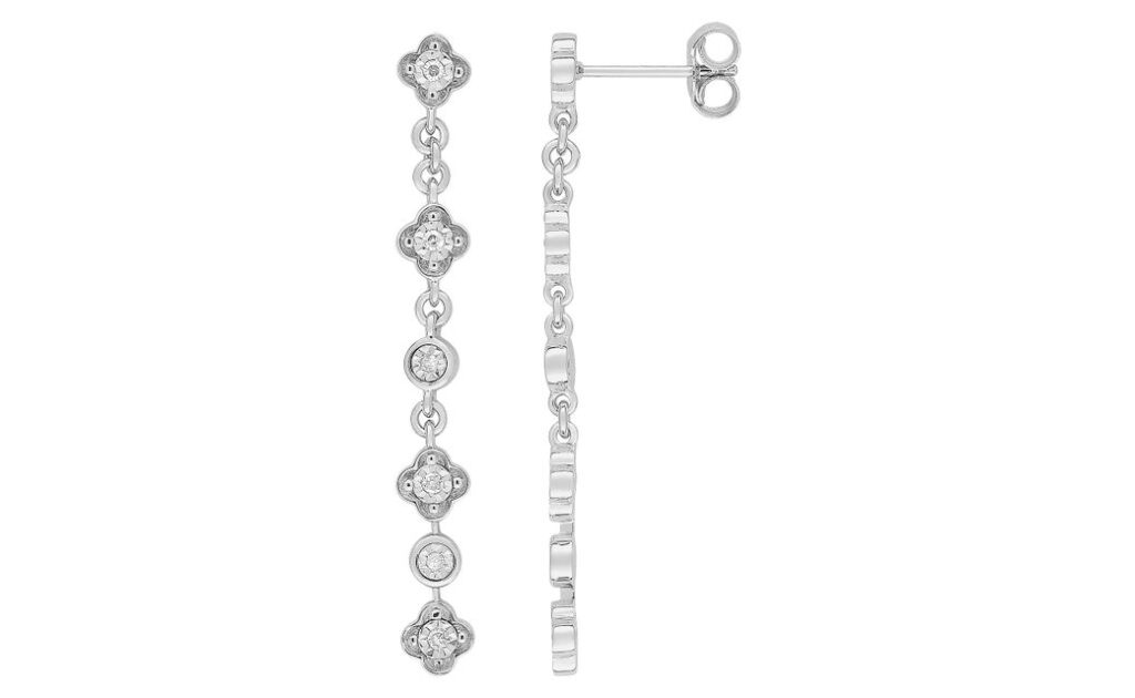 Boucles d'oreilles Pendantes Or Blanc 18k Diamant 0.084ct GH P1