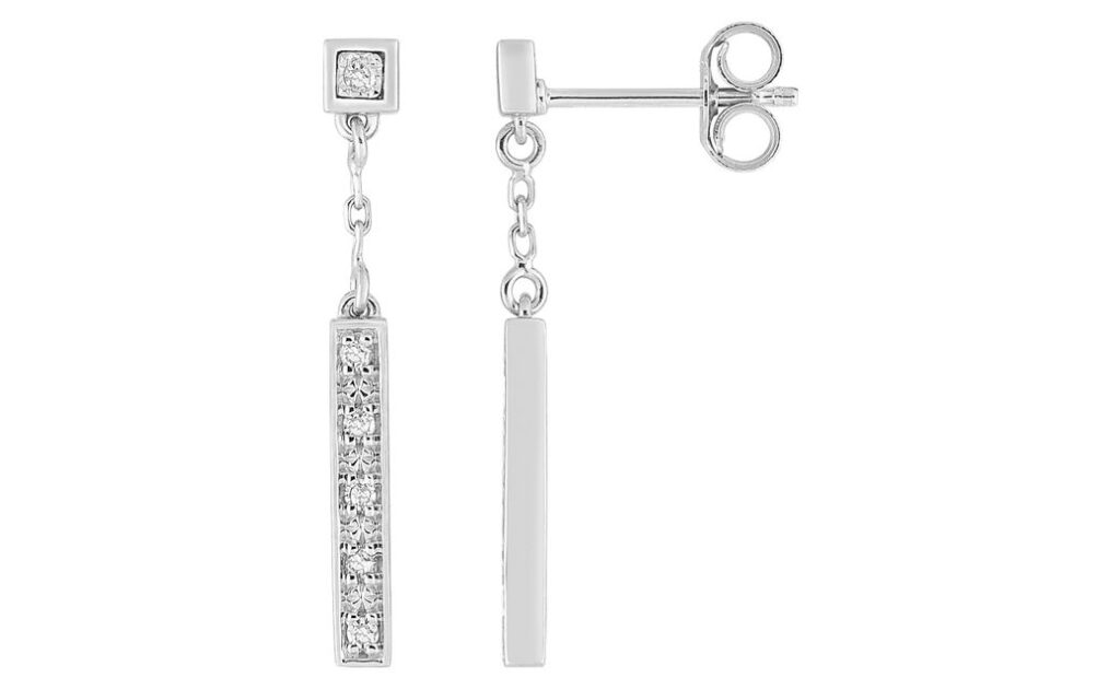 Boucles d'oreilles Pendantes Or Blanc 18k Diamant 0.06ct GH P1