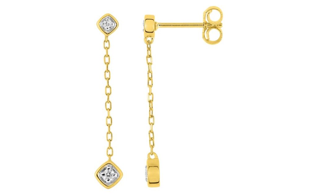 Boucles d'oreilles Pendantes Or Jaune et Blanc 18k Diamant 0.06ct GH P1