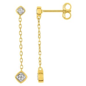 Boucles d'oreilles Pendantes Or Jaune et Blanc 18k Diamant 0.06ct GH P1