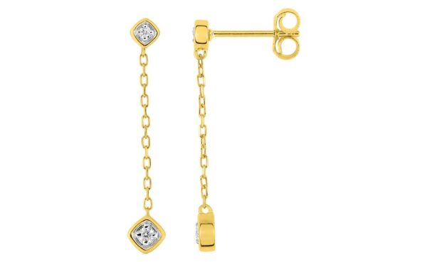 Boucles d'oreilles Pendantes Or Jaune et Blanc 18k Diamant 0.06ct GH P1