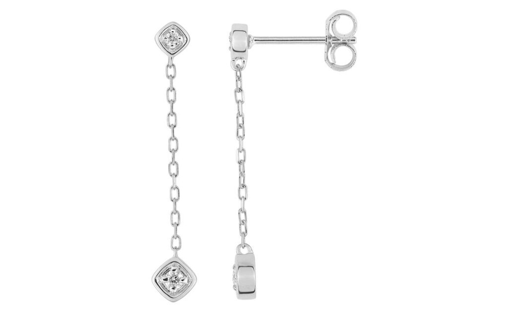 Boucles d'oreilles Pendantes Or Blanc 18k Diamant 0.06ct GH P1