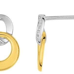 Boucles d'oreilles Pendantes Or Blanc et Jaune 18k Diamant 0.01ct GH P1