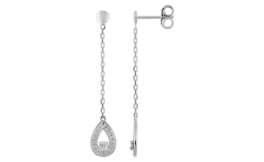 Boucles d'oreilles Pendantes Or Blanc 18k Diamant 0.01ct GH P1