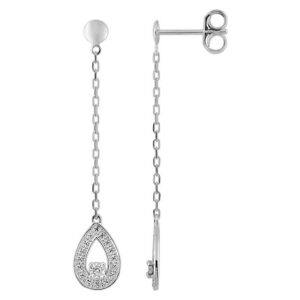 Boucles d'oreilles Pendantes Or Blanc 18k Diamant 0.01ct GH P1