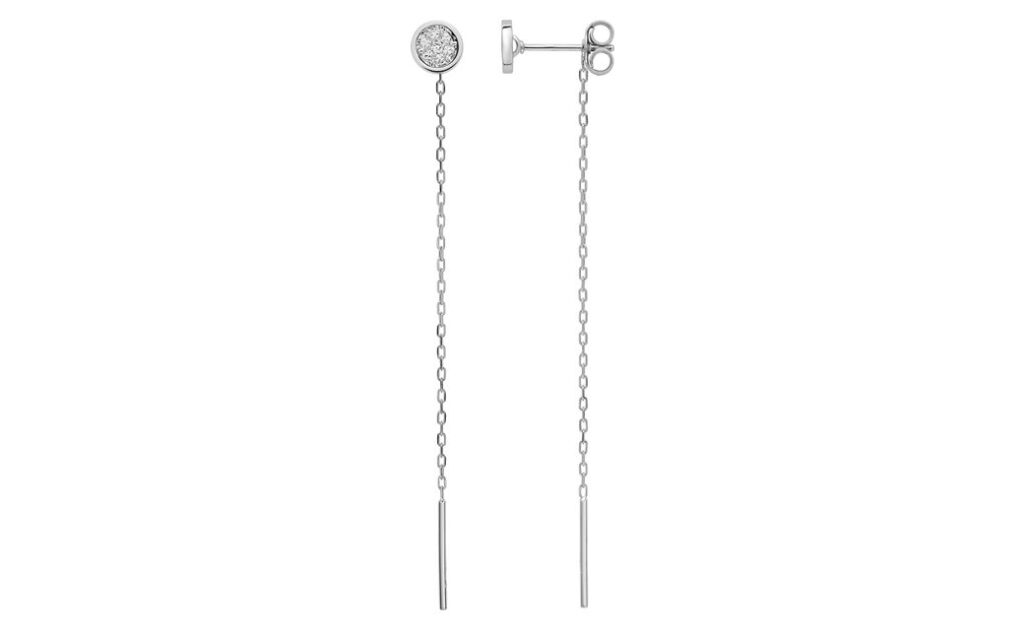 Boucles d'oreilles Pendantes Or Blanc 18k Diamant 0.01ct GH P1