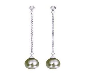 Boucles d'oreilles Pendantes Or Blanc 18k Diamant 0.07ct GH P1 Perles de culture