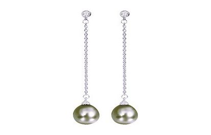 Boucles d'oreilles Pendantes Or Blanc 18k Diamant 0.07ct GH P1 Perles de culture