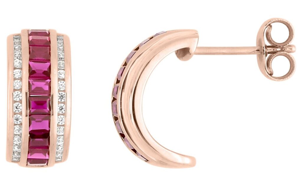 Boucles d'oreilles Or Rose 18k Diamant 0.18ct GH P1 Rubis